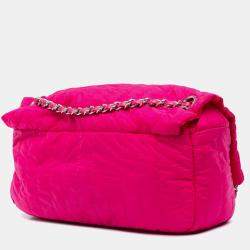 Pre Owned Chanel Pink Jumbo Quilted Nylon Soft Shell Flap