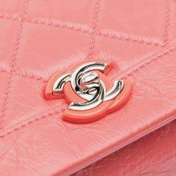Pre Owned Chanel Pink Crumpled Calfskin Bi Quilted Vintage Full Flap