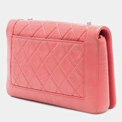 Pre Owned Chanel Pink Crumpled Calfskin Bi Quilted Vintage Full Flap