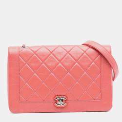 Pre Owned Chanel Pink Crumpled Calfskin Bi Quilted Vintage Full Flap