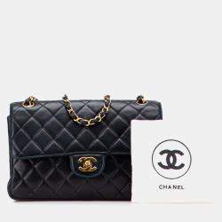 Pre Owned Chanel Black Medium Quilted Lambskin Double Sided Flap