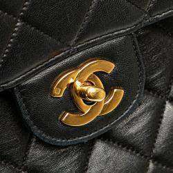 Pre Owned Chanel Black Medium Quilted Lambskin Double Sided Flap