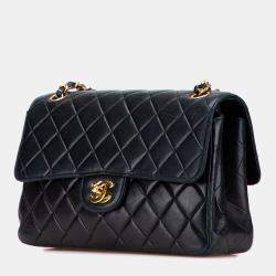 Pre Owned Chanel Black Medium Quilted Lambskin Double Sided Flap