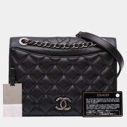 Pre Owned Chanel Black Medium Quilted Lambskin Ballerine Flap