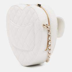 Pre Owned Chanel White Lambskin CC in Love Heart Crossbody