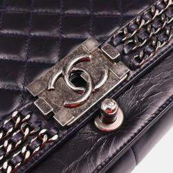 Pre Owned Boy Chanel Dark Navy Calfskin Medium Shoulder Bag