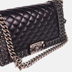 Pre Owned Boy Chanel Dark Navy Calfskin Medium Shoulder Bag