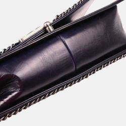 Pre Owned Boy Chanel Dark Navy Calfskin Medium Shoulder Bag
