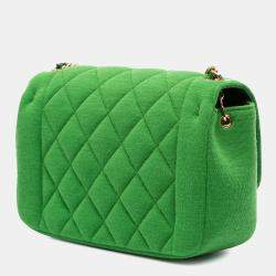 Pre Owned Chanel Green Mini Jersey Chic With Me Flap