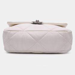 Pre Owned Chanel White Medium Lambskin 19 Flap