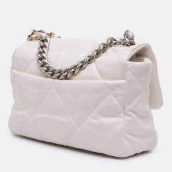 Pre Owned Chanel White Medium Lambskin 19 Flap
