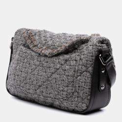 Pre Owned Chanel Black/Grey Quilted Wool and Calfskin Single Flap Bag