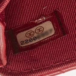 Pre Owned حامل بطاقات شانيل وردي مبطن جلد مع حواش