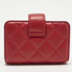 Pre Owned حامل بطاقات شانيل وردي مبطن جلد مع حواش