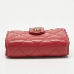 Pre Owned حامل بطاقات شانيل وردي مبطن جلد مع حواش
