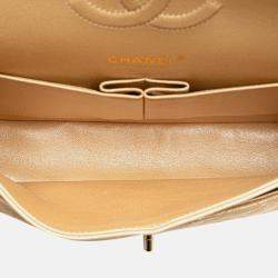 Pre Owned Chanel Beige Medium Classic Iridescent Caviar Double Flap Bag