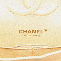 Pre Owned Chanel Beige Medium Classic Iridescent Caviar Double Flap Bag