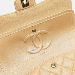 Pre Owned Chanel Beige Medium Classic Iridescent Caviar Double Flap Bag