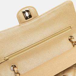 Pre Owned Chanel Beige Medium Classic Iridescent Caviar Double Flap Bag