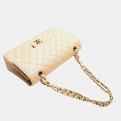 Pre Owned Chanel Beige Medium Classic Iridescent Caviar Double Flap Bag