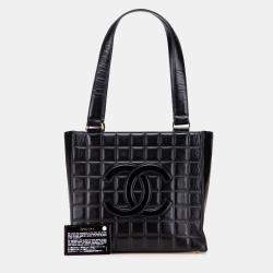 Pre Owned Chanel Black CC Chocolate Bar Lambskin Tote