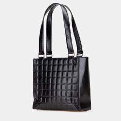 Pre Owned Chanel Black CC Chocolate Bar Lambskin Tote