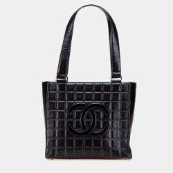 Pre Owned Chanel Black CC Chocolate Bar Lambskin Tote