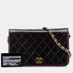 Pre Owned Chanel Black CC Quilted Lambskin Full Single Flap