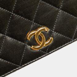 Pre Owned Chanel Black CC Quilted Lambskin Full Single Flap