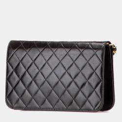 Pre Owned Chanel Black CC Quilted Lambskin Full Single Flap