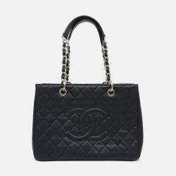 Pre Owned Chanel Black Leather Caviar Grand Shopping Bag
