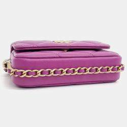 Pre Owned Chanel Purple Leather Chain Mini Crossbody Bag