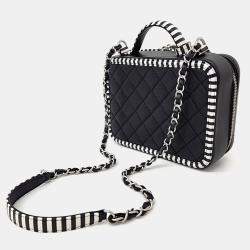 Pre Owned Chanel Black White Leather Caviar Cosmetic Tote and Shoulder Bag