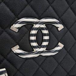 Pre Owned Chanel Black White Leather Caviar Cosmetic Tote and Shoulder Bag