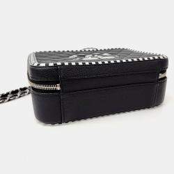 Pre Owned Chanel Black White Leather Caviar Cosmetic Tote and Shoulder Bag