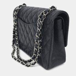 Pre Owned Chanel Black Leather Caviar Classic Medium bag