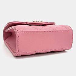 Pre Owned Chanel Pink Leather Top Handle Mini Chain Crossbody Bag