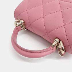 Pre Owned Chanel Pink Leather Top Handle Mini Chain Crossbody Bag
