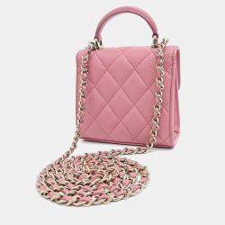 Pre Owned Chanel Pink Leather Top Handle Mini Chain Crossbody Bag