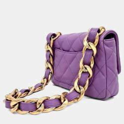 Pre Owned Chanel Purple Leather chain shoulder bag