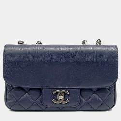 Pre Owned Chanel Black Leather Caviar Flap Chain Bag
