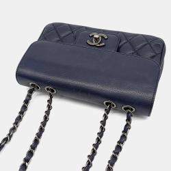 Pre Owned Chanel Black Leather Caviar Flap Chain Bag