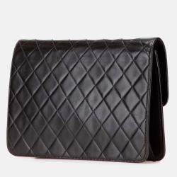 Pre Owned Chanel Black Medium CC Quilted Lambskin Half Single Flap