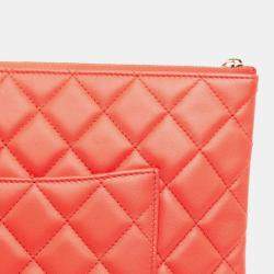Pre Owned Chanel Red Medium Quilted Lambskin O Case Clutch