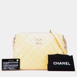 Pre Owned Chanel Yellow Quilted Patent Chain Double Zip Crossbody