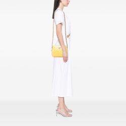 Pre Owned Chanel Yellow Quilted Patent Chain Double Zip Crossbody
