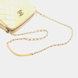 Pre Owned Chanel Yellow Quilted Patent Chain Double Zip Crossbody
