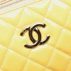 Pre Owned Chanel Yellow Quilted Patent Chain Double Zip Crossbody