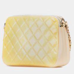 Pre Owned Chanel Yellow Quilted Patent Chain Double Zip Crossbody