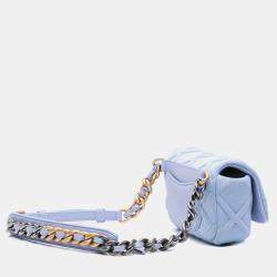 Pre Owned Chanel Blue Jersey 19 Flap Belt Bag